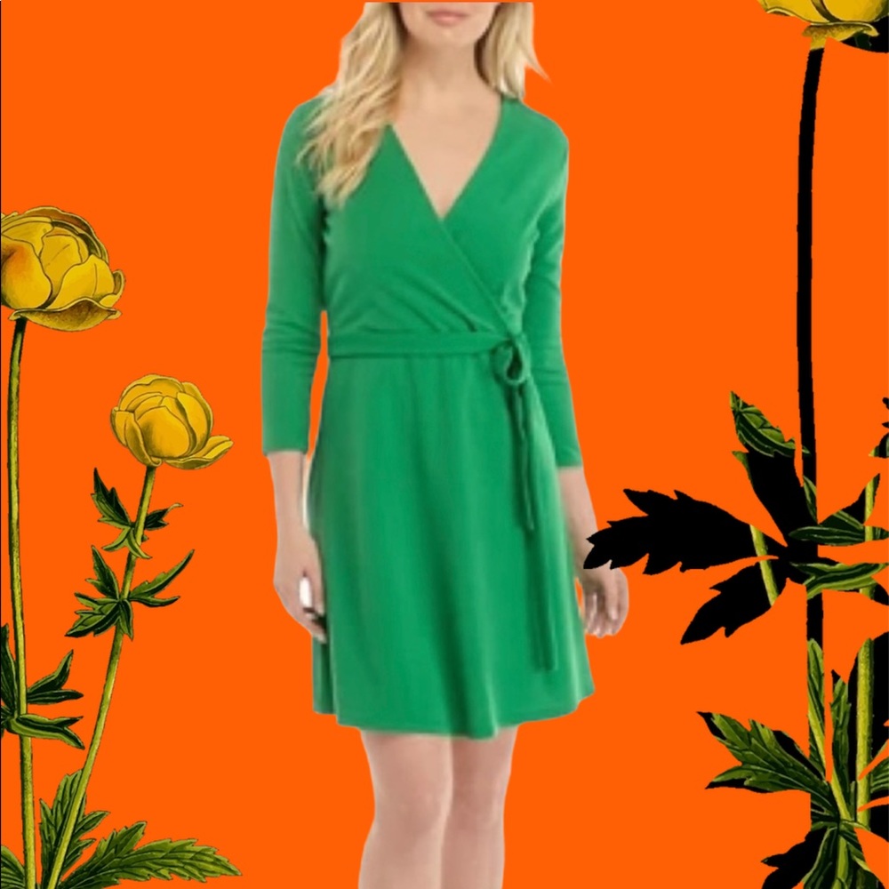 Solid 3/4 Sleeve Textured Wrap Dress